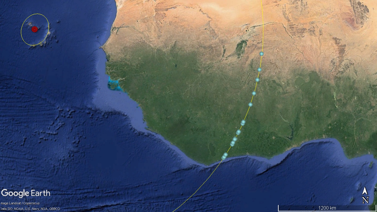Cape Verde Seismic Circle, 2365 km SE
