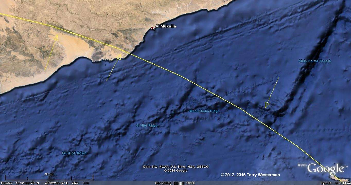The northeastern section of the 1385 kilometer radius seismic circle from the Mogadishu Meteor Impact.