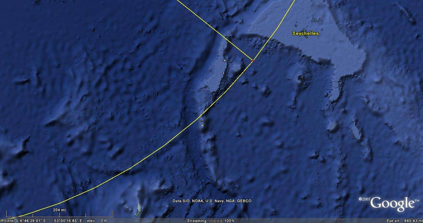 The southeastern section of the 1385 kilometer radius seismic circle from the Mogadishu Meteor Impact.