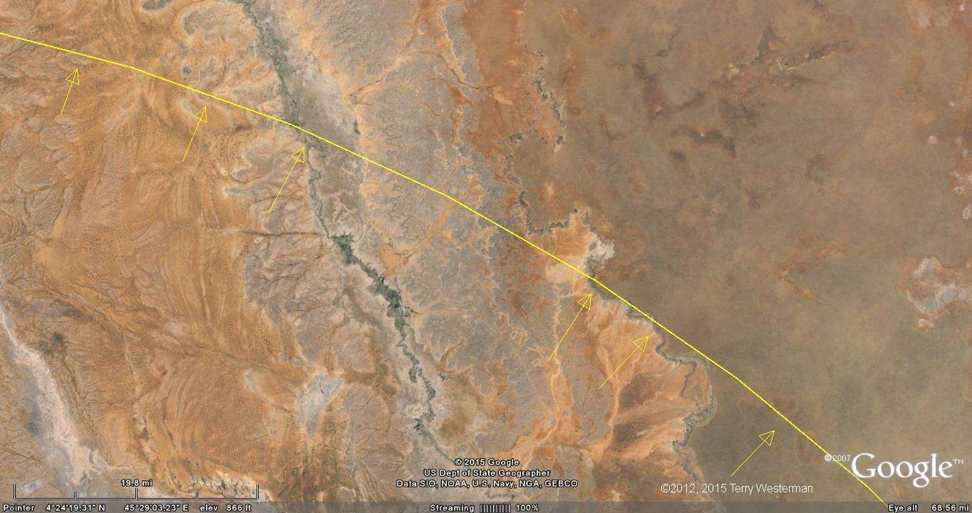 The northeastern section of the 255 kilometer radius seismic circle from the Mogadishu Meteor Impact.