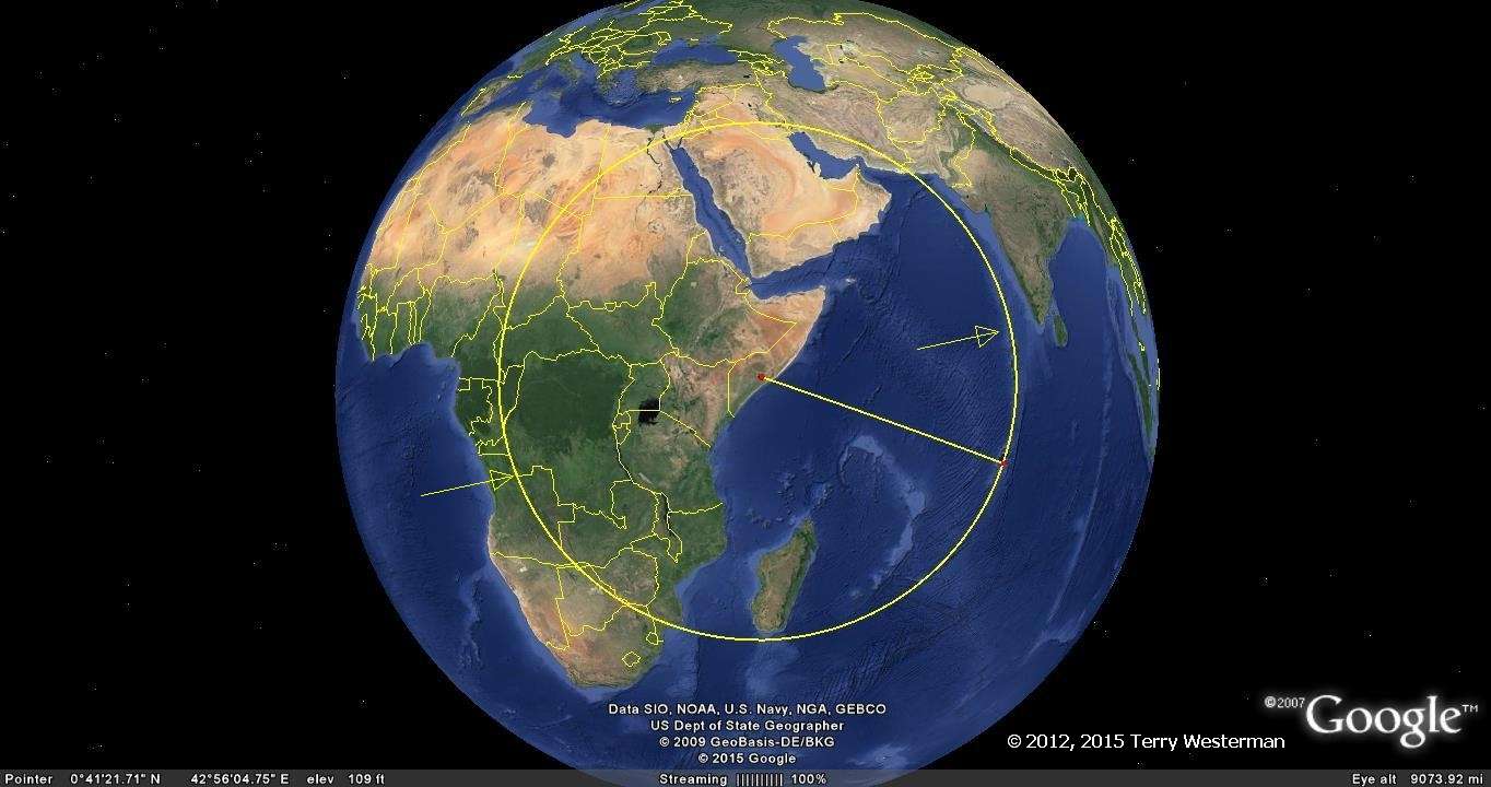 The 3220 kilometer radius seismic circle from the Mogadishu Meteor Impact.