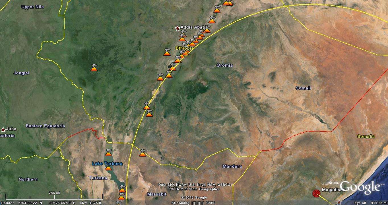 The western section of the 845 kilometer radius seismic circle from the Mogadishu Meteor Impact.