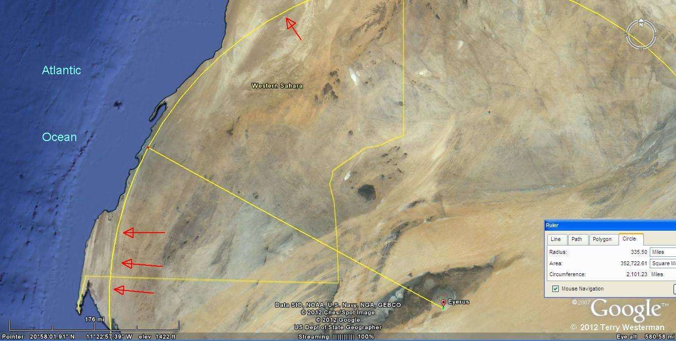 The Eye of the Sahara Impact formed the coastline of Western Sahara.