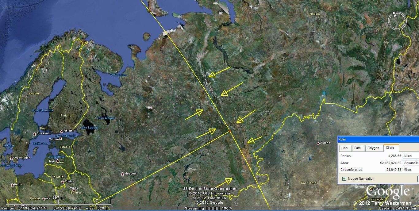 Shaping the Ural Mountains at 4285 miles radius