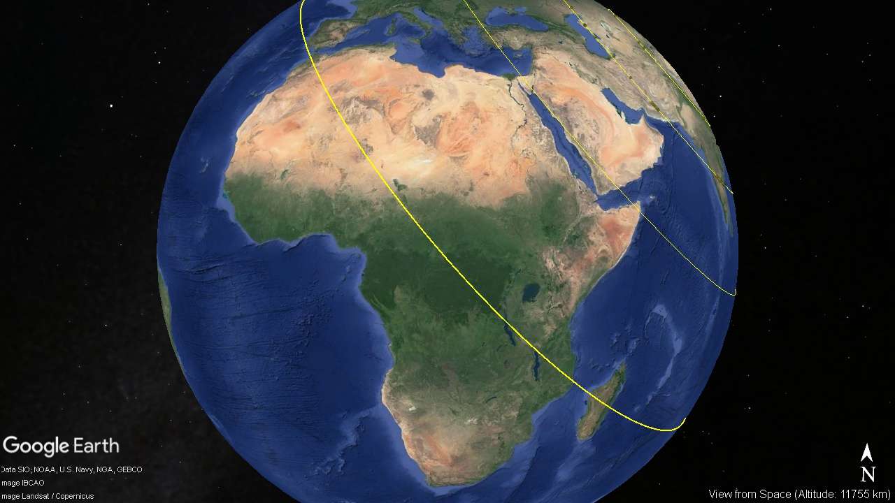 meteor impact, seismic waves, Himalaya mountains, circle at 7990 km radius.