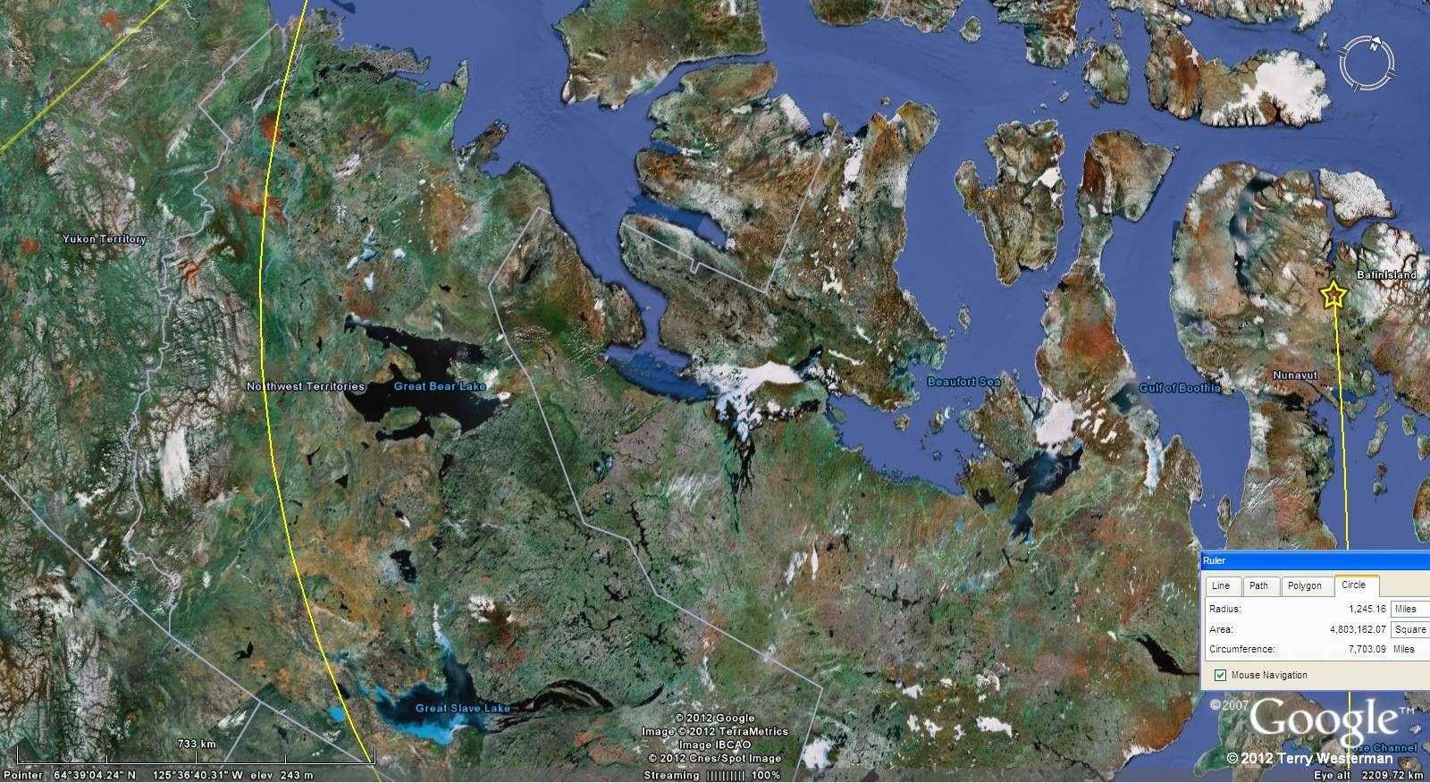 The western part of the Baffin Island 1245 mile radius seismic circle