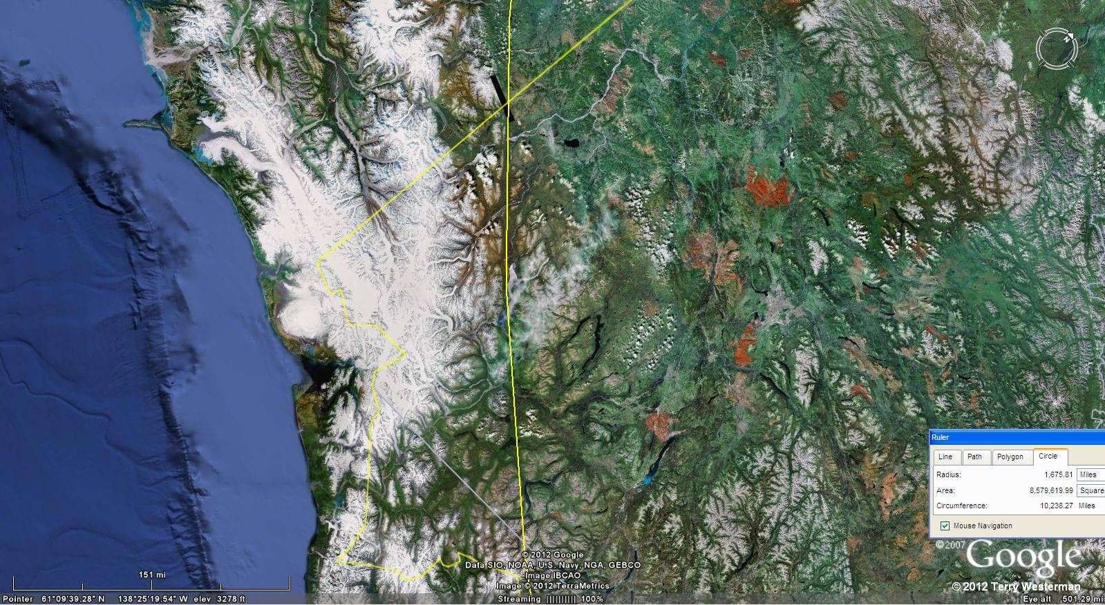 The western section of The Baffin Island Impact 1675 mile radius seismic circle