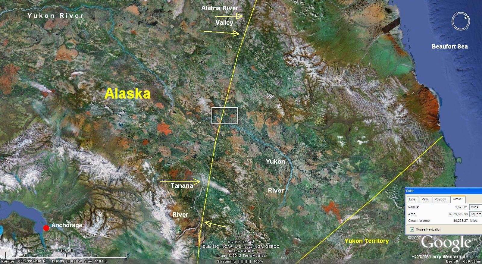 The northwestern section of the Baffin Island Impact 1675 mile radius seismic circle.