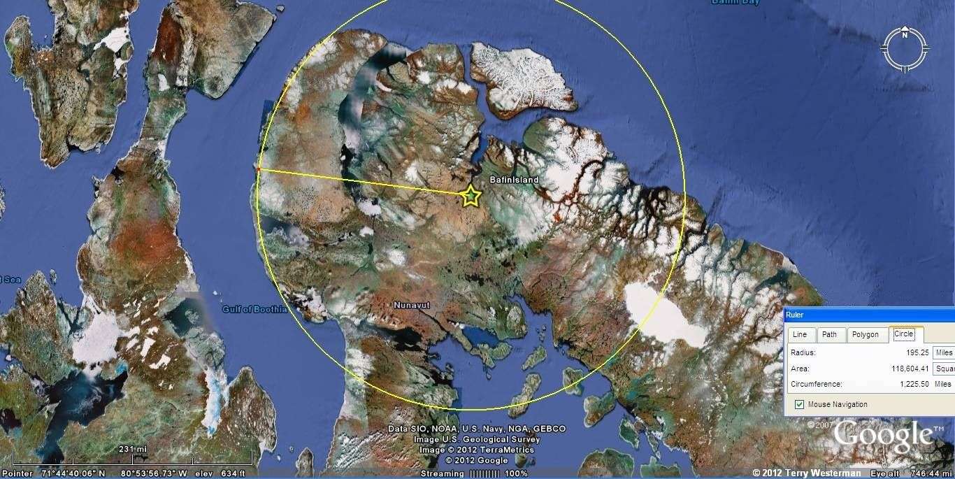 The Baffin Island 195 mile seismic circle