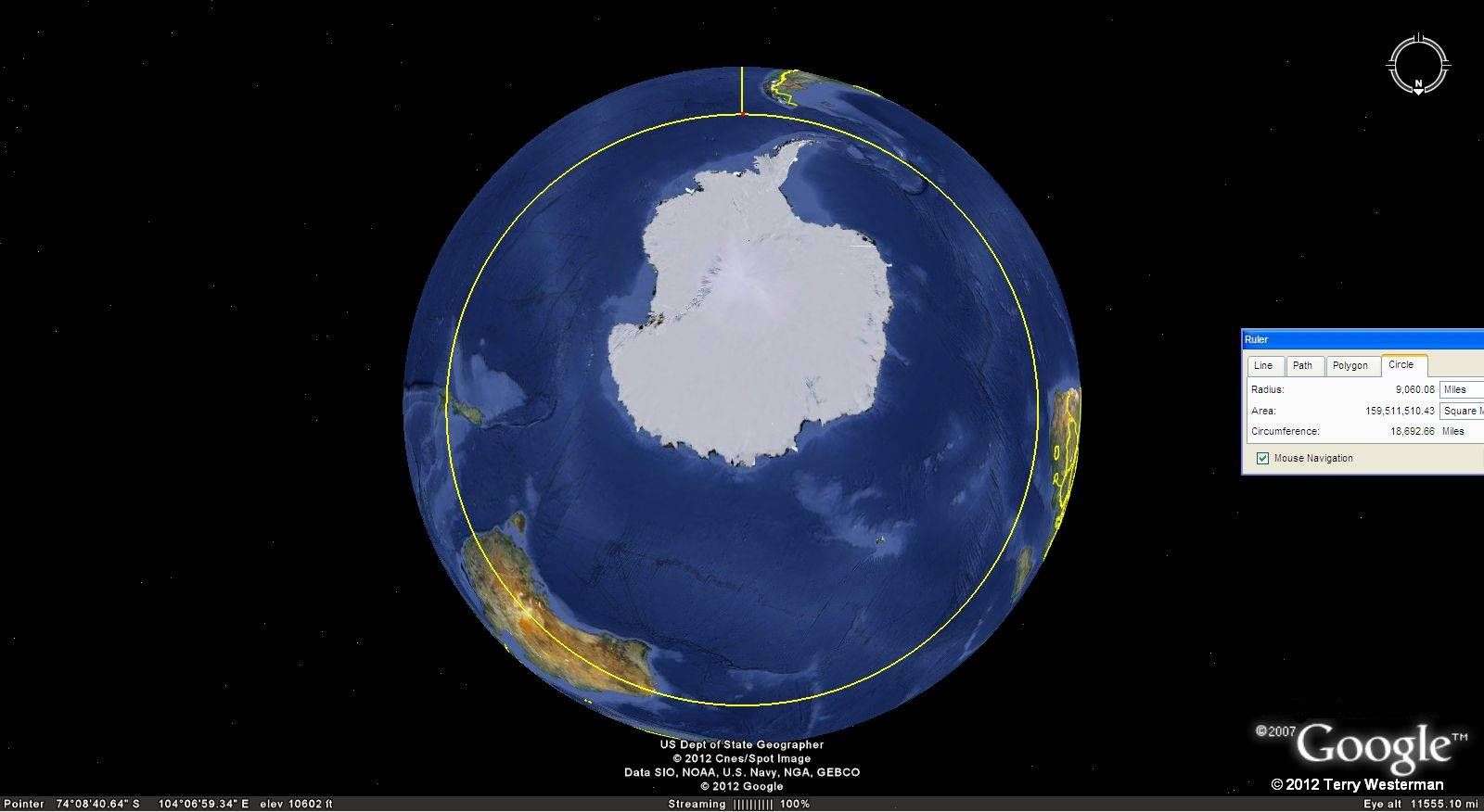 The Baffin Island Impact 9060 mile radius seismic circle.