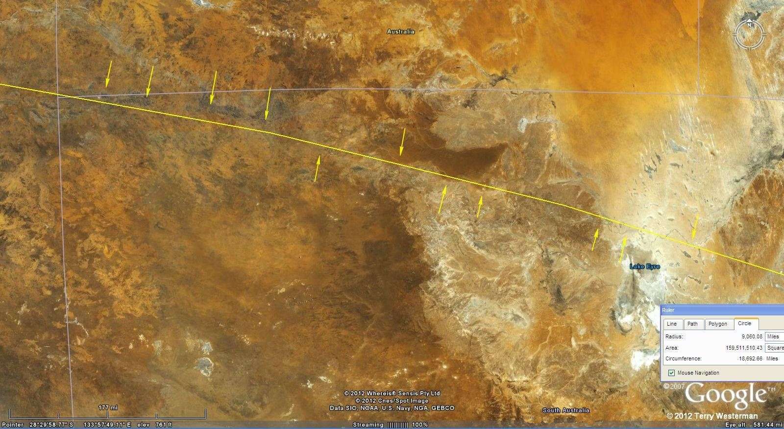 Central Australia and the Baffin Island Impact 9060 mile radius seismic circle.