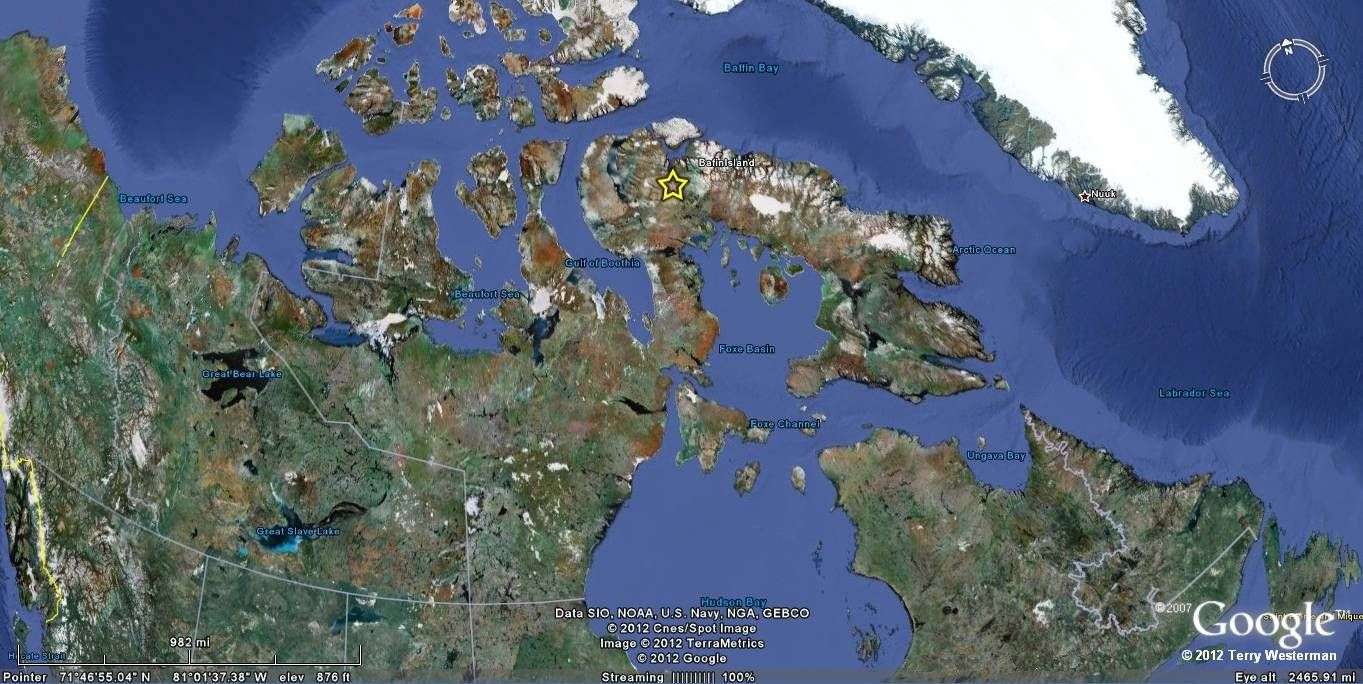 Location of the Baffin Island impact