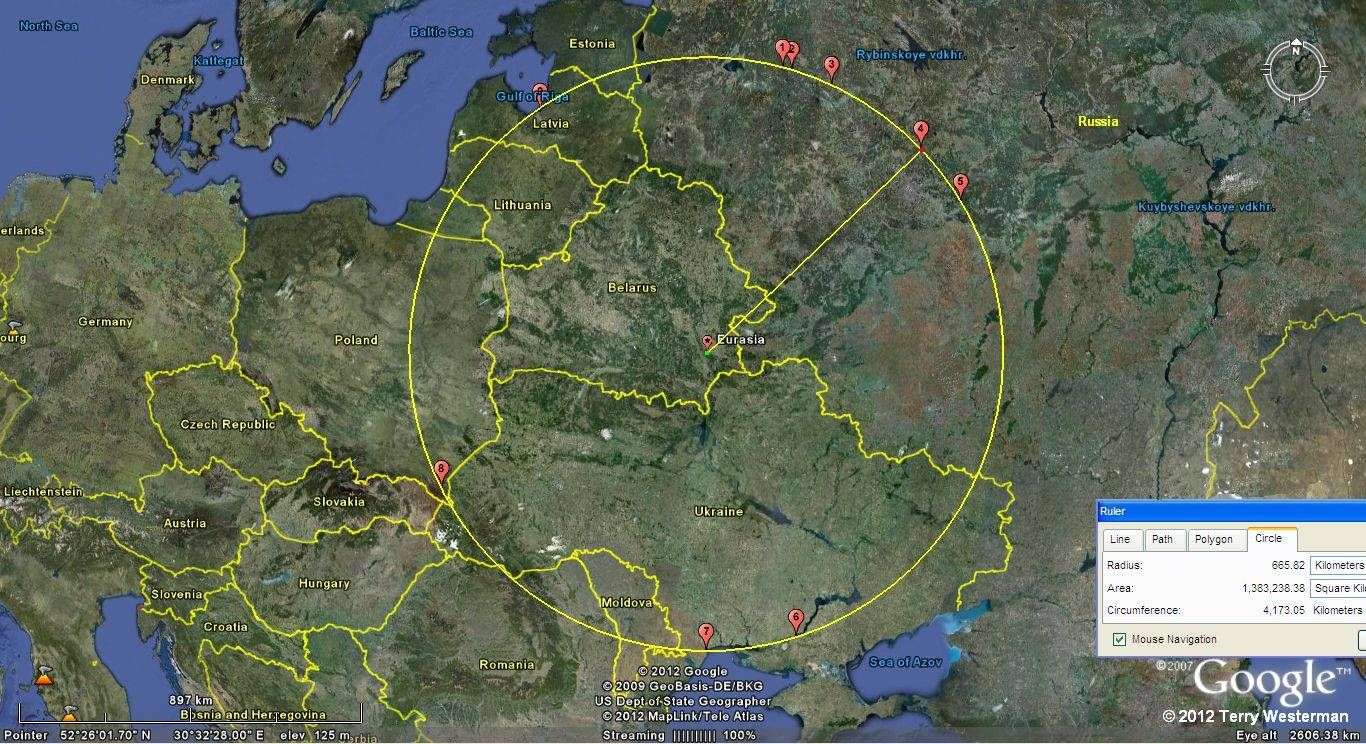 The 665 km radius seismic circle from the Eurasia Meteor Impact.