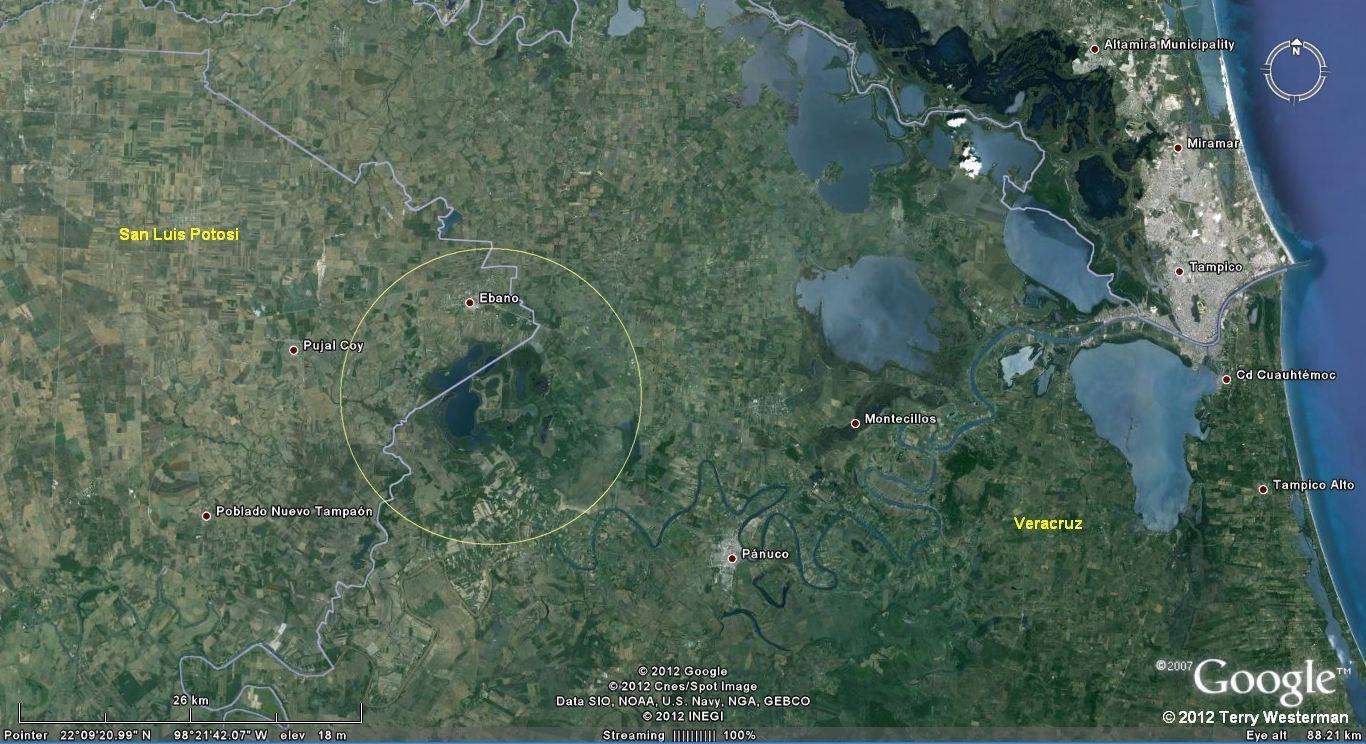 The Ã‰bano Impact site location image.