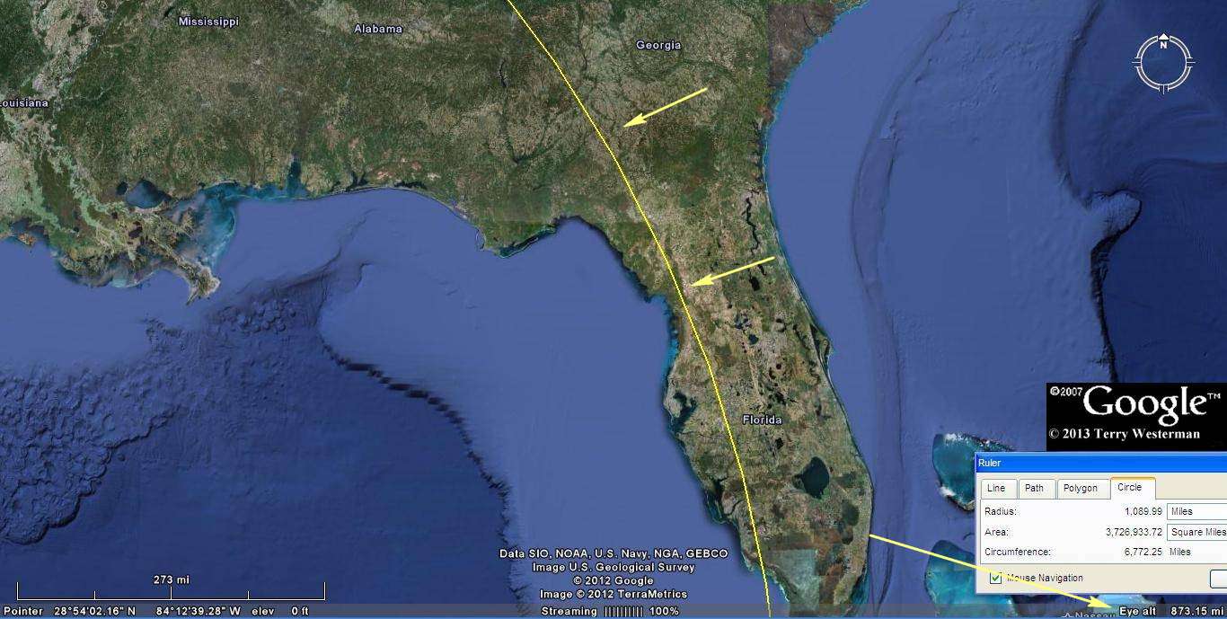 Ã‰bano Impact shock wave alignments at 1090 miles east.