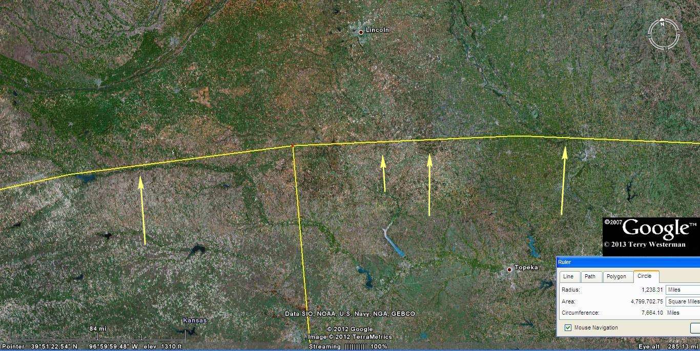 Ã‰bano Impact shock wave alignments at 1240 miles northeast.