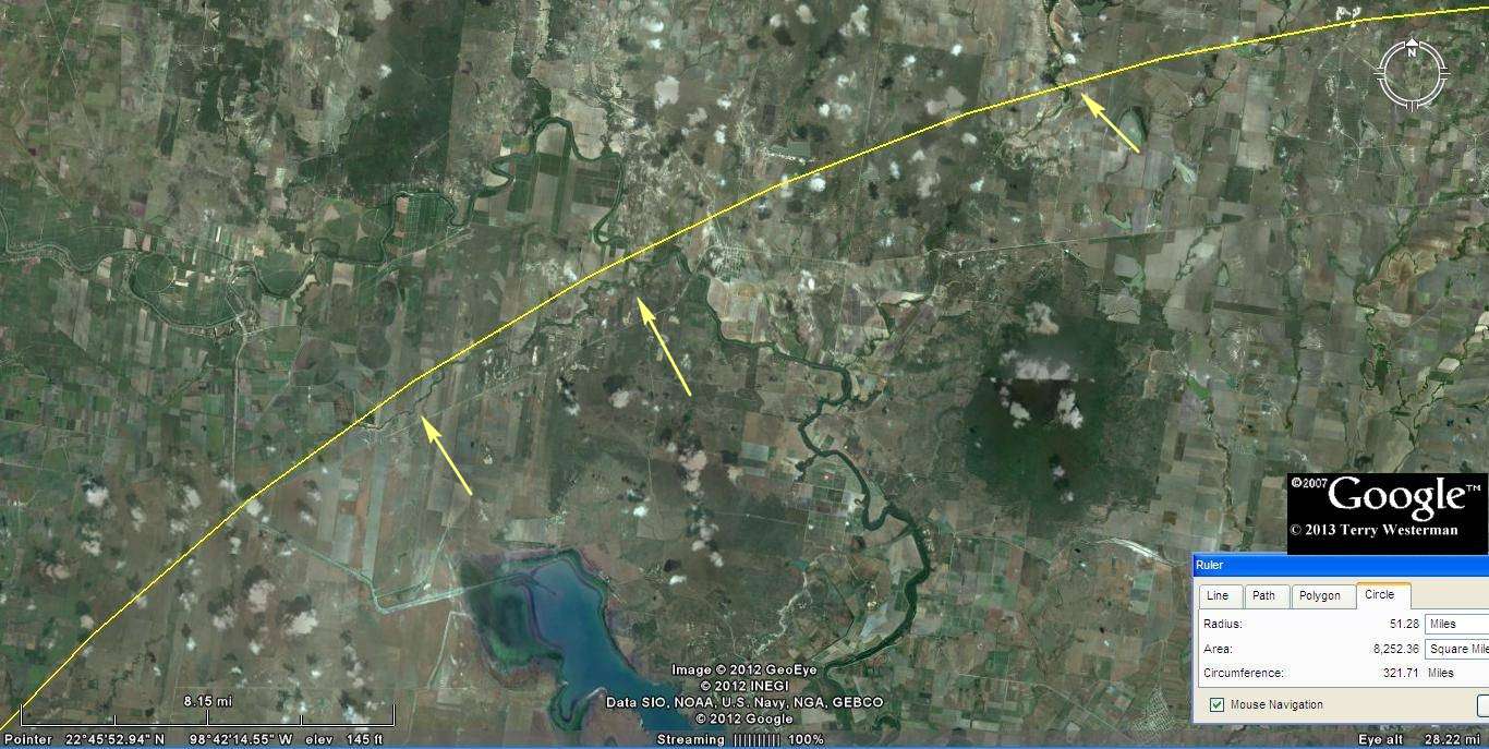 Ã‰bano Impact shock wave alignments at 50 miles northwest.