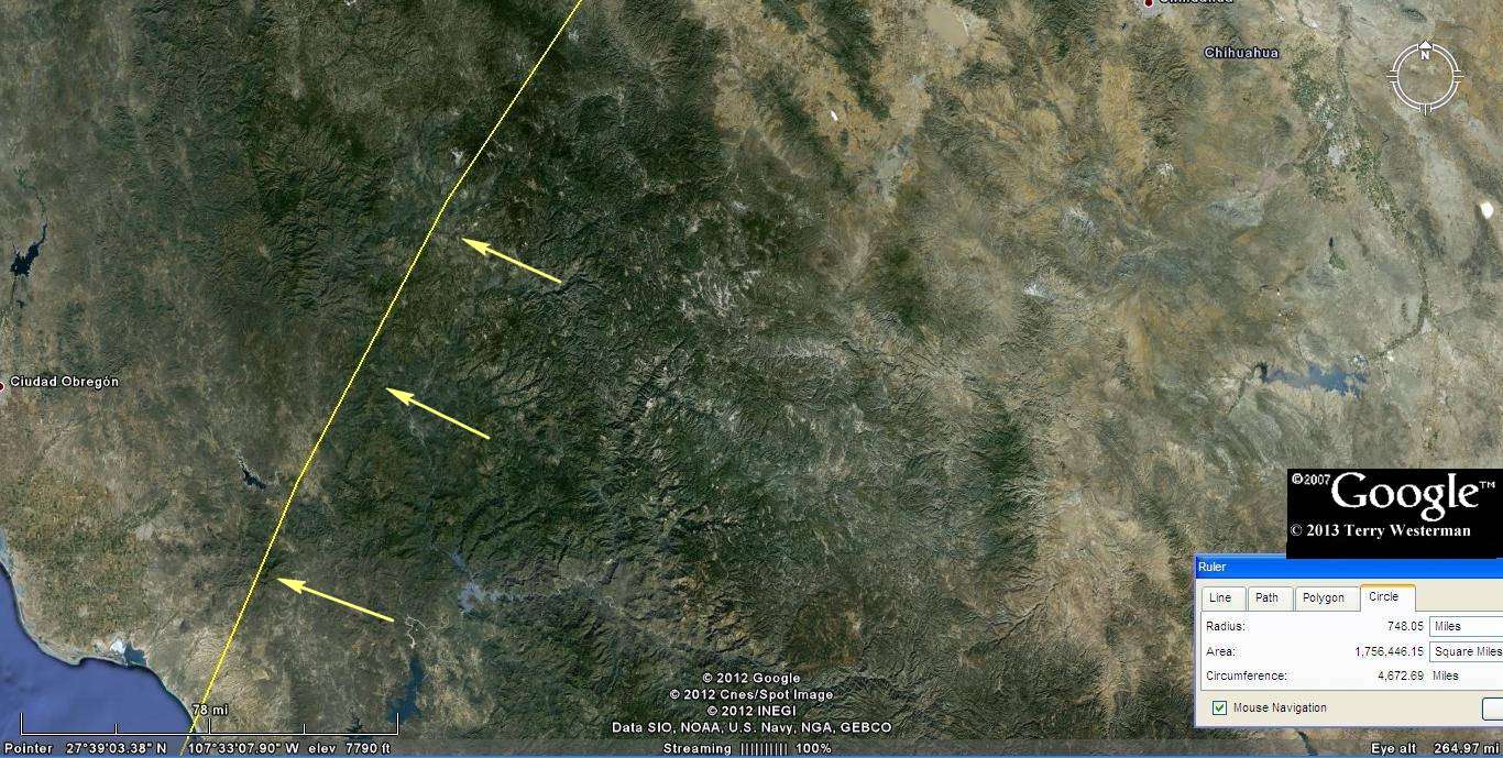 Ã‰bano Impact shock wave alignments at 750 miles northwest.