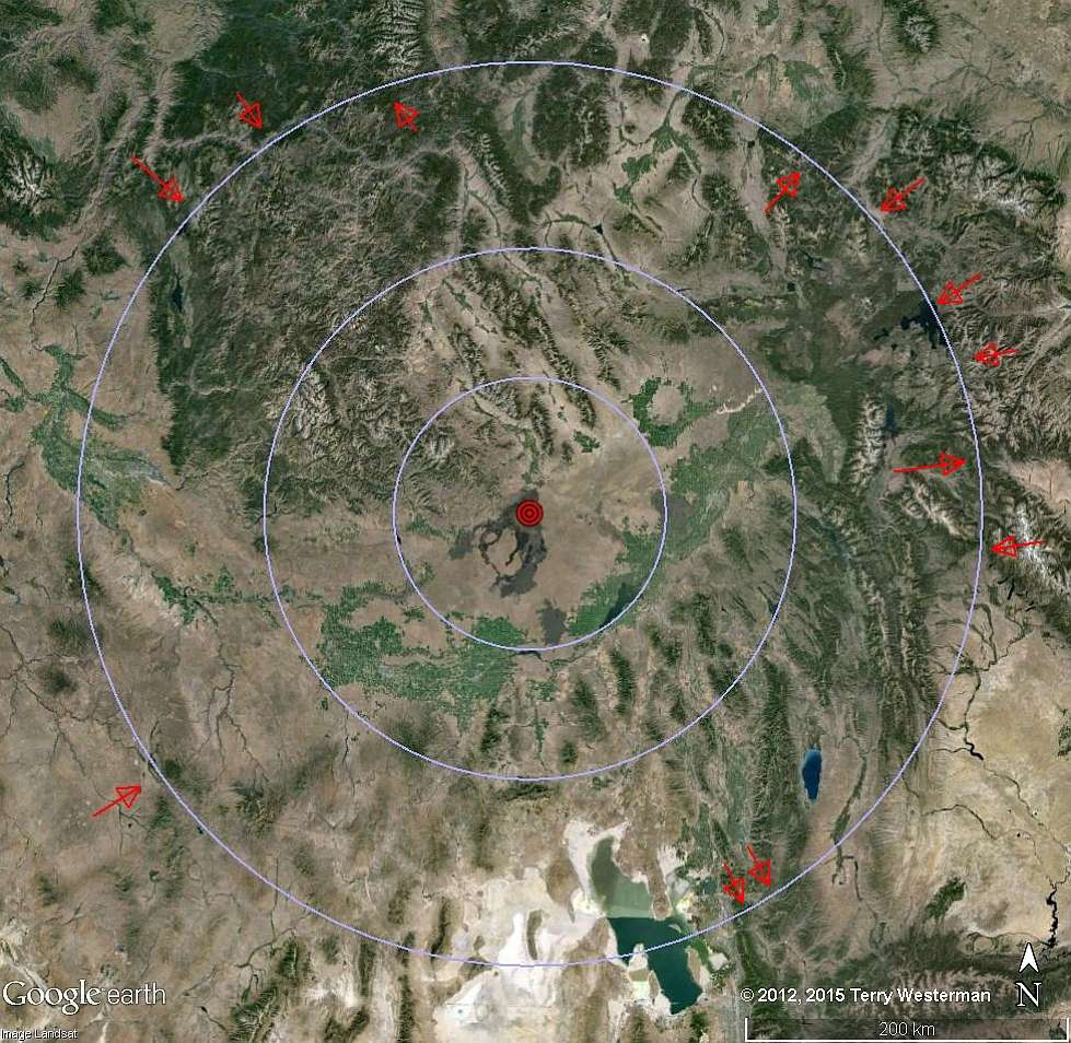 Craters of the Moon 170 mile radius seismic circle