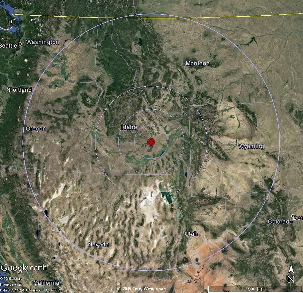 Craters of the Moon 400 mile radius seismic circle