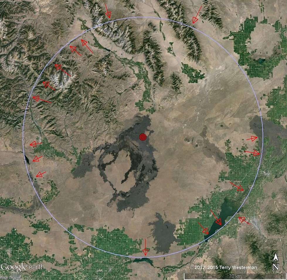 Craters of the Moon 50 mile radius seismic circle