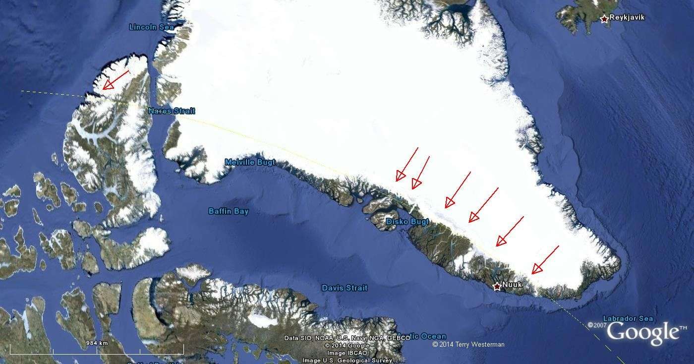 The Yellowstone Meteor Impact seismic circle at 2690 miles distance through Greenland