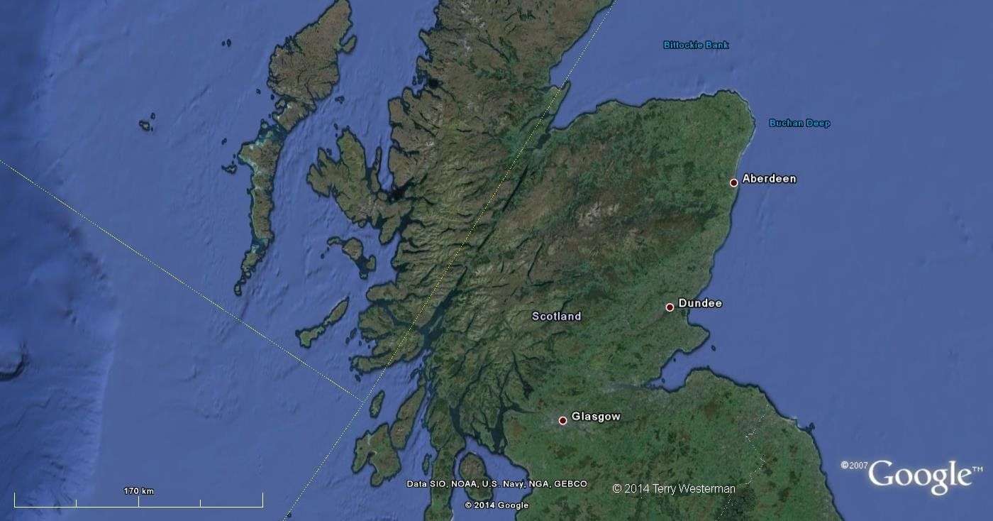 The Yellowstone Meteor Impact seismic circle at 4250 miles distance. through Scotland