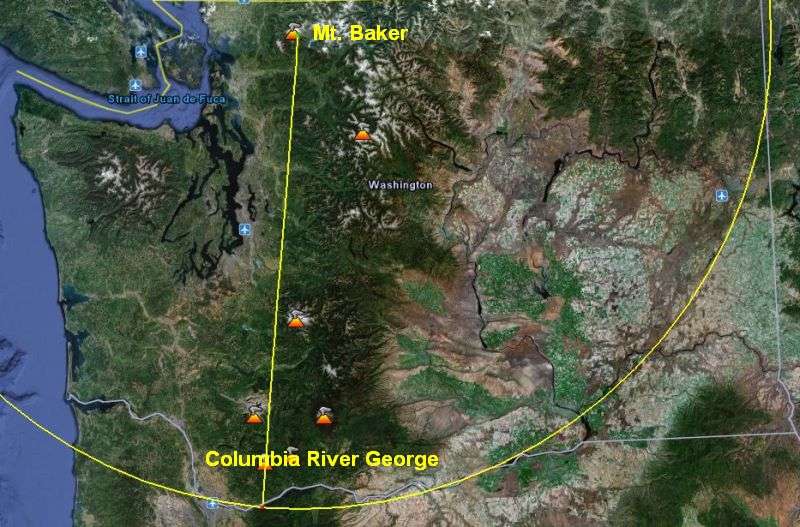 The path of the Columbia River was formed by the impact that formed Mt Baker.