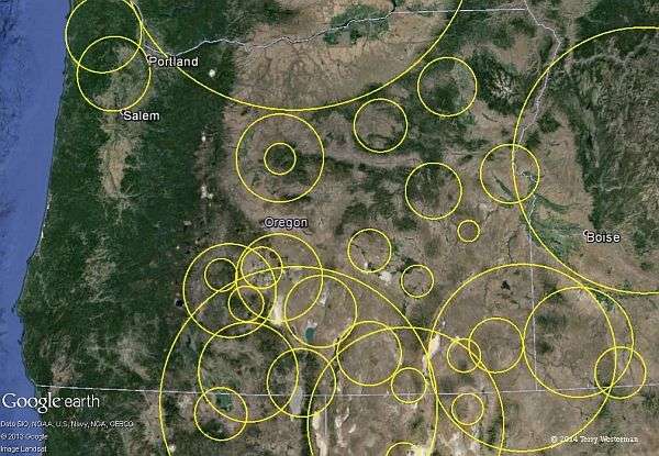 Some of the many meteor impacts in Oregon State.